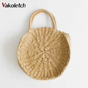 Vintage Straw Knitted Round Handbag Beach Tote
