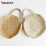 Vintage Straw Knitted Round Handbag Beach Tote