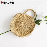 Vintage Straw Knitted Round Handbag Beach Tote