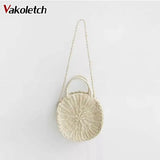 Vintage Straw Knitted Round Handbag Beach Tote