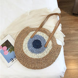 Fashion Straw Woven Bag Large Capacity Zipper Round Beach Holiday Bags