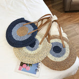 Fashion Straw Woven Bag Large Capacity Zipper Round Beach Holiday Bags