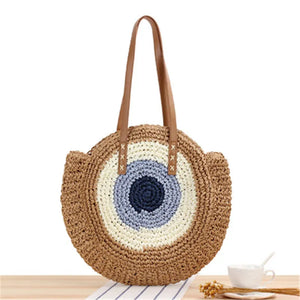 Fashion Straw Woven Bag Large Capacity Zipper Round Beach Holiday Bags