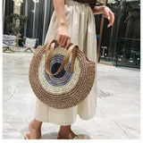 Fashion Straw Woven Bag Large Capacity Zipper Round Beach Holiday Bags