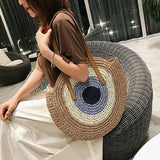 Fashion Straw Woven Bag Large Capacity Zipper Round Beach Holiday Bags