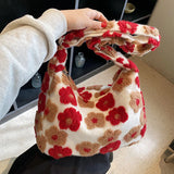 Plush Floral Winter Handbag Soft Fluffy Shopping Bag Hobo B