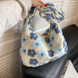 Plush Floral Winter Handbag Soft Fluffy Shopping Bag Hobo B