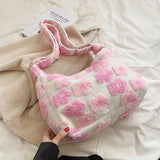 Plush Floral Winter Handbag Soft Fluffy Shopping Bag Hobo B