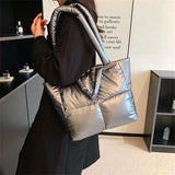 Winter Big Totes Purses Women Shoulder Bags Down Fabric Bag