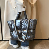 Winter Big Totes Purses Women Shoulder Bags Down Fabric Bag