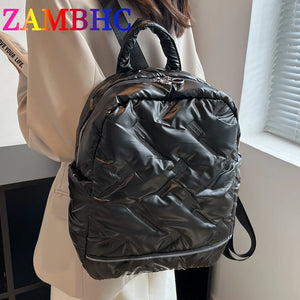 Women's Stripe Down Fabric Backpack Water Proof School Bag