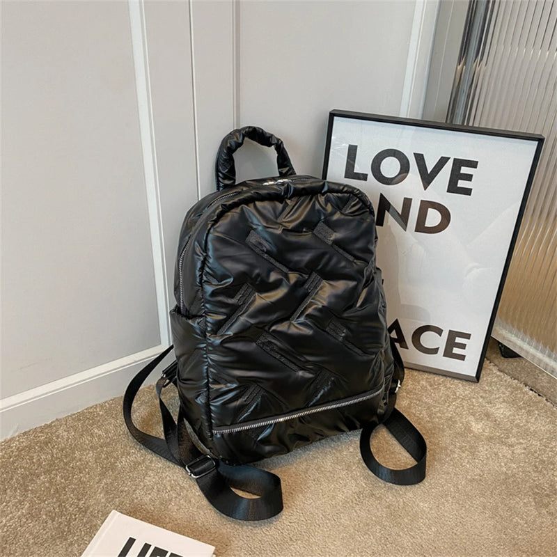Women's Stripe Down Fabric Backpack Water Proof School Bag