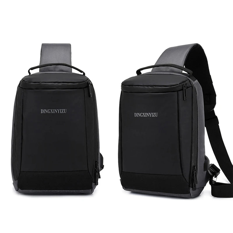 Men's Outdoor Canvas Chest Bag Messenger Bag With USB Charging