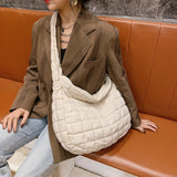 Lattice Pattern Shoulder Bag Space Cotton Handbag Women Large Capacity Tote Bags