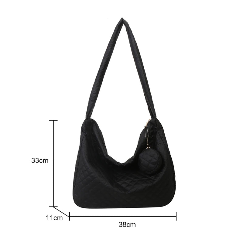 Lattice Pattern Shoulder Bag with Large Capacity