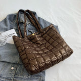 Lattice Pattern Shoulder Space Cotton Handbag Women Large Capacity Puffy Tote