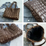 Lattice Pattern Shoulder Space Cotton Handbag Women Large Capacity Puffy Tote