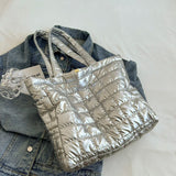 Lattice Pattern Shoulder Space Cotton Handbag Women Large Capacity Puffy Tote