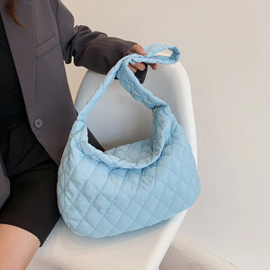 Lattice Winter Handbag Space Pad Cotton Crossbody Bag Female Large Capacity Tote