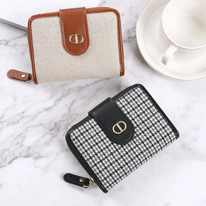 Clasp Plaid Canvas Small Purse Multi-card Capacity Anti-demagnetization