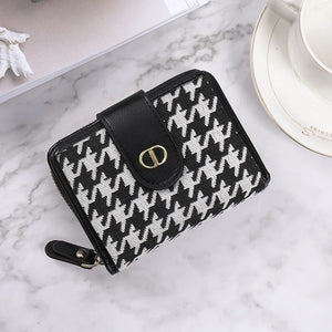Clasp Plaid Canvas Small Purse Multi-card Capacity Anti-demagnetization
