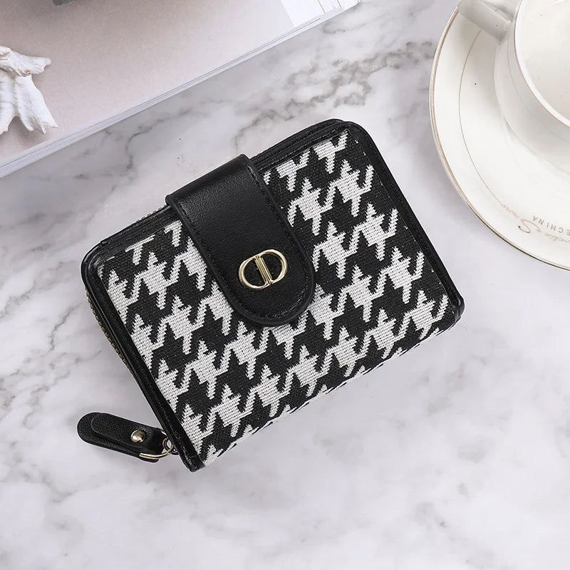 Clasp Plaid Canvas Small Purse Multi-card Capacity Anti-demagnetization