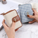 Clasp Plaid Canvas Small Purse Multi-card Capacity Anti-demagnetization