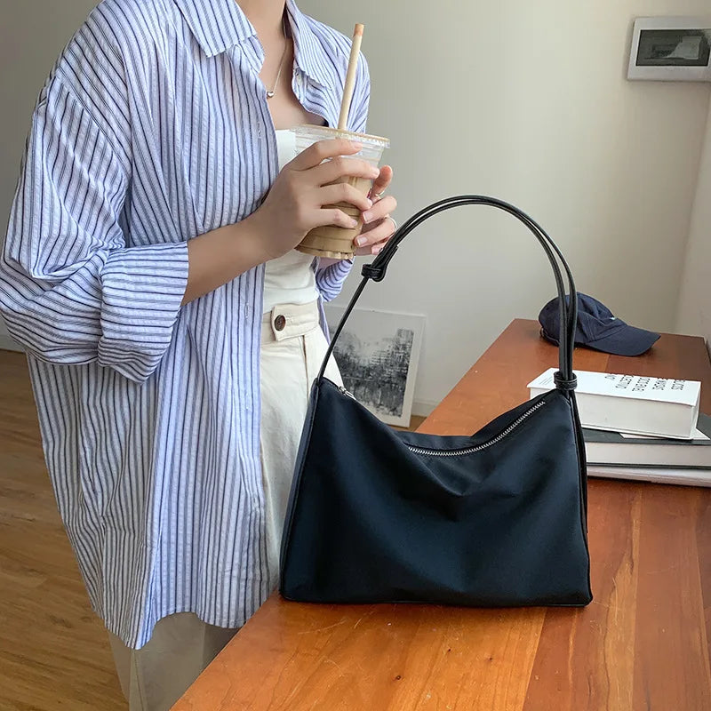 Nylon Shoulder Bag Large Capacity Solid Handbag