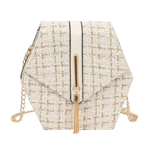 Leather Tassel Square Handbag Lock Shoulder Bag