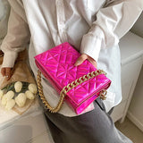 Women Diamond Grain Flap Crossbody Bag Silver Patent Leather Handbags