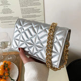 Women Diamond Grain Flap Crossbody Bag Silver Patent Leather Handbags