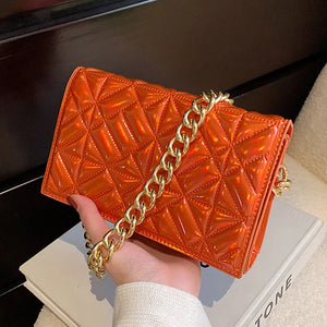 Women Diamond Grain Flap Crossbody Bag Silver Patent Leather Handbags