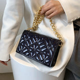 Women Diamond Grain Flap Crossbody Bag Silver Patent Leather Handbags