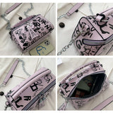 Graffiti Pattern Leather Crossbody Bag for Women