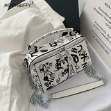 Graffiti Pattern Leather Crossbody Bag for Women