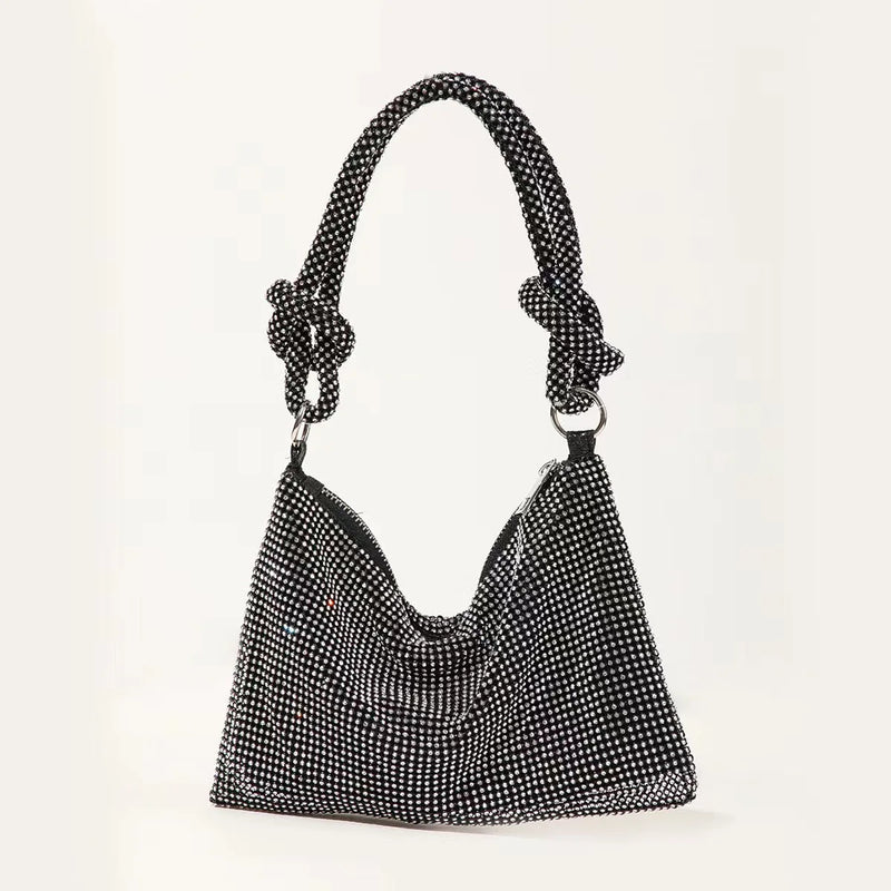 Hobo Shoulder Bag with Shining Rhinestones