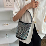 Diamonds Basket Bag Rhinestone Shoulder Crossbody Evening Party Bucket Purse