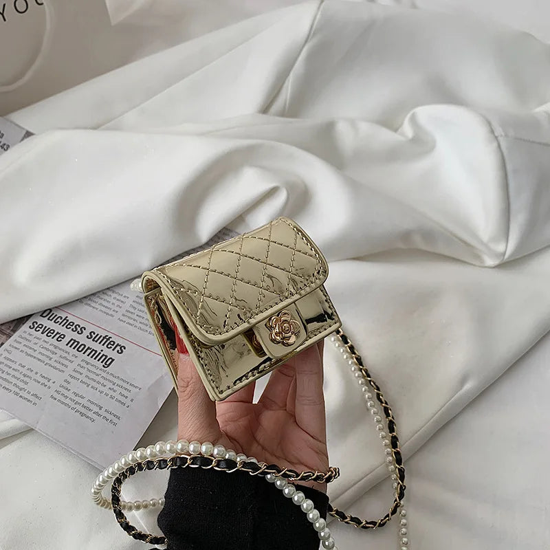 Mini Leather Bag Women Hanging Neck Camellia Bags Rhombus Earphone/Lipstick/Keys