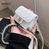 Mini Leather Bag Women Hanging Neck Camellia Bags Rhombus Earphone/Lipstick/Keys