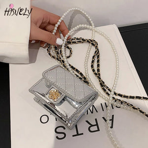 Mini Leather Bag Women Hanging Neck Camellia Bags Rhombus Earphone/Lipstick/Keys