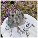 Satin Bucket Crossbody Bag with Metal Ring Handle