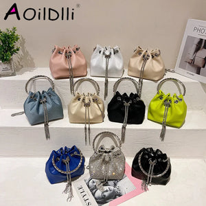 Satin Bucket Crossbody Bag with Metal Ring Handle