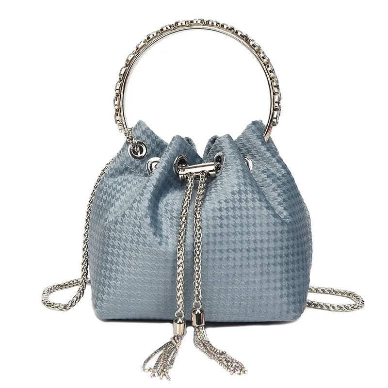 Satin Bucket Crossbody Bag with Metal Ring Handle