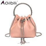 Satin Bucket Crossbody Bag with Metal Ring Handle