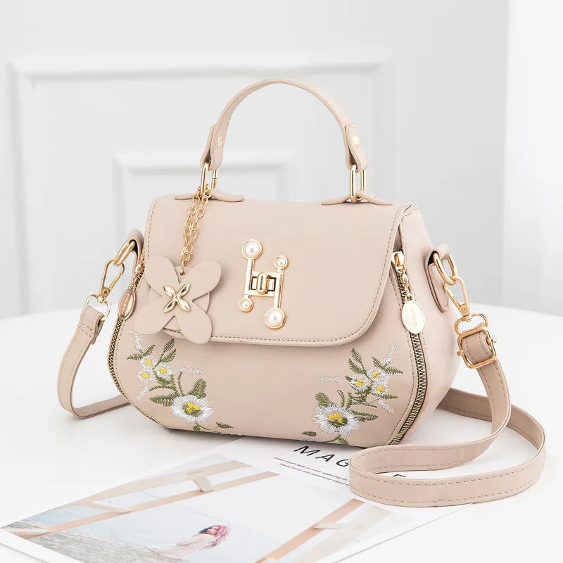 Embroidered Flap Shoulder Crossbody Bag
