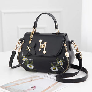 Embroidered Flap Shoulder Crossbody Bag