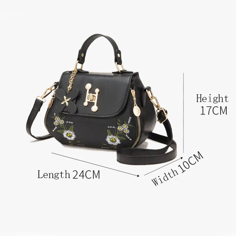 Embroidered Flap Shoulder Crossbody Bag