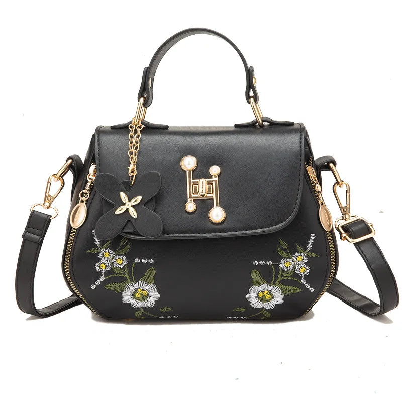 Embroidered Flap Shoulder Crossbody Bag