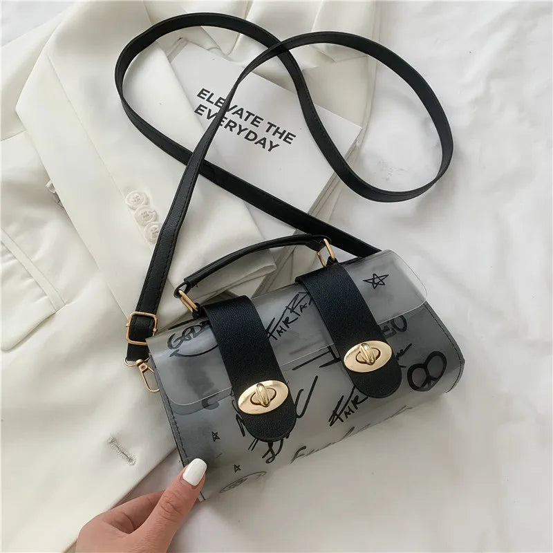 Women Shoulder Bag PVC Transparent Graffiti Ladies Purse Mint Green