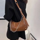 Stylish Rivet Half-Moon Crossbody Bag with Chain Strap